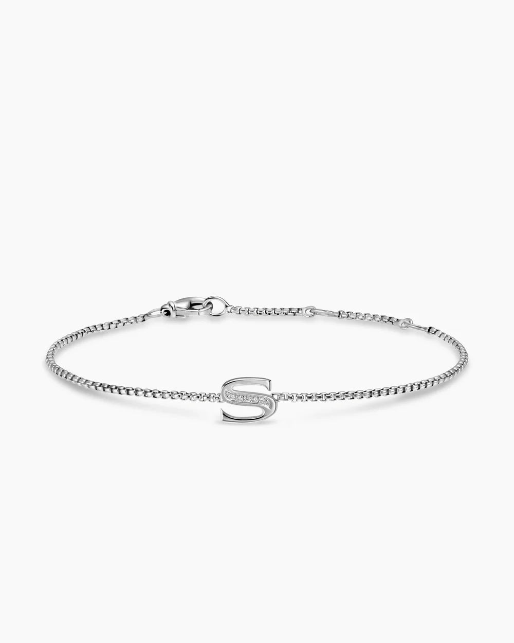 PETITE INITIAL CHAIN BRACELET Sterling Silver with Diamond S