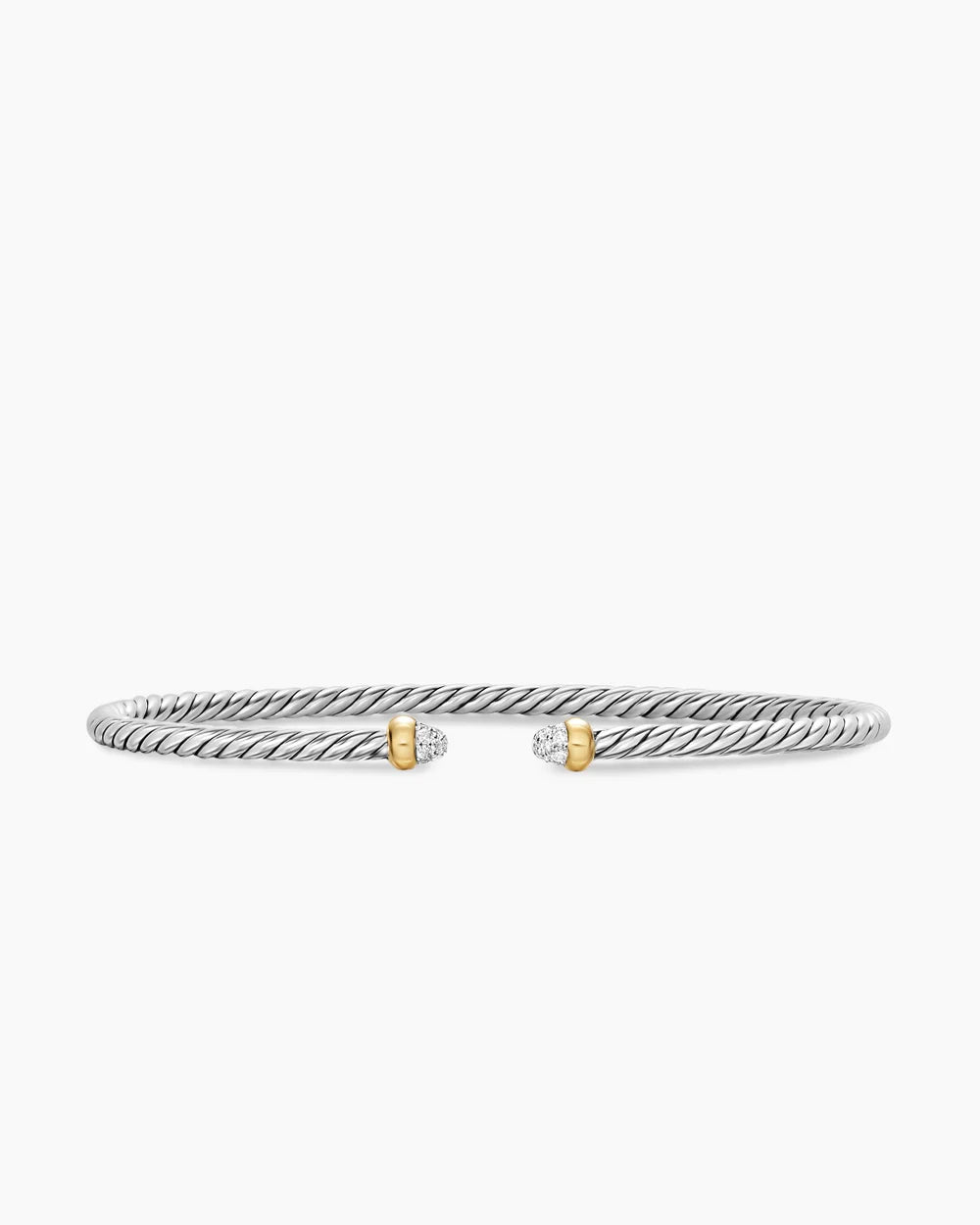 Micro Cable Flex® Bracelet Sterling Silver with 14K Yellow Gold and Pavé Diamond Domes, 2.6mm