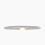 Micro Cable Flex® Bracelet Sterling Silver with 14K Yellow Gold and Pavé Diamond Domes, 2.6mm
