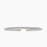 Micro Cable Flex® Bracelet Sterling Silver with 14K Yellow Gold and Pavé Diamond Domes, 2.6mm