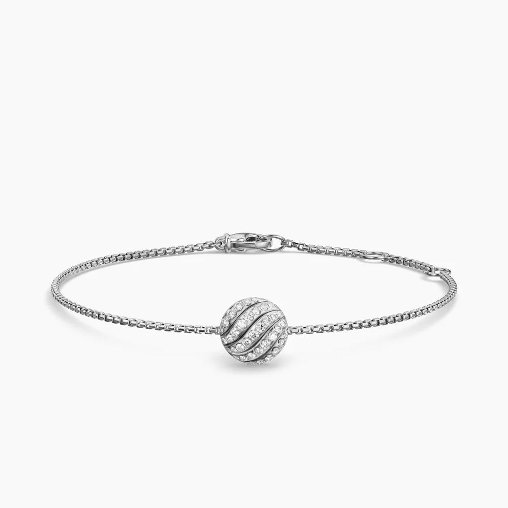 SCULPTED CABLE CENTER STATION CHAIN BRACELET Sterling Silver with Diamonds, 10mm
