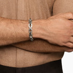 Faceted Flat Link Bracelet Sterling Silver with Black Diamonds, 11mm