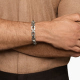 Faceted Flat Link Bracelet Sterling Silver with Black Diamonds, 11mm