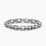 Faceted Flat Link Bracelet Sterling Silver with Black Diamonds, 11mm