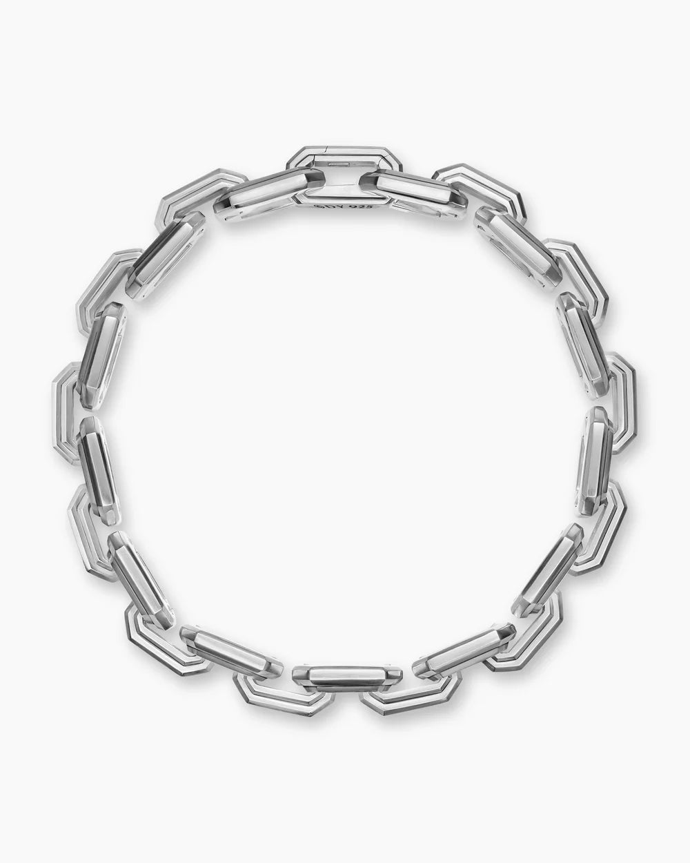 Faceted Flat Link Bracelet Sterling Silver with Diamonds, 11mm