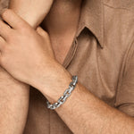 Faceted Flat Link Bracelet Sterling Silver with Diamonds, 11mm