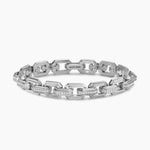 Faceted Flat Link Bracelet Sterling Silver with Diamonds, 11mm