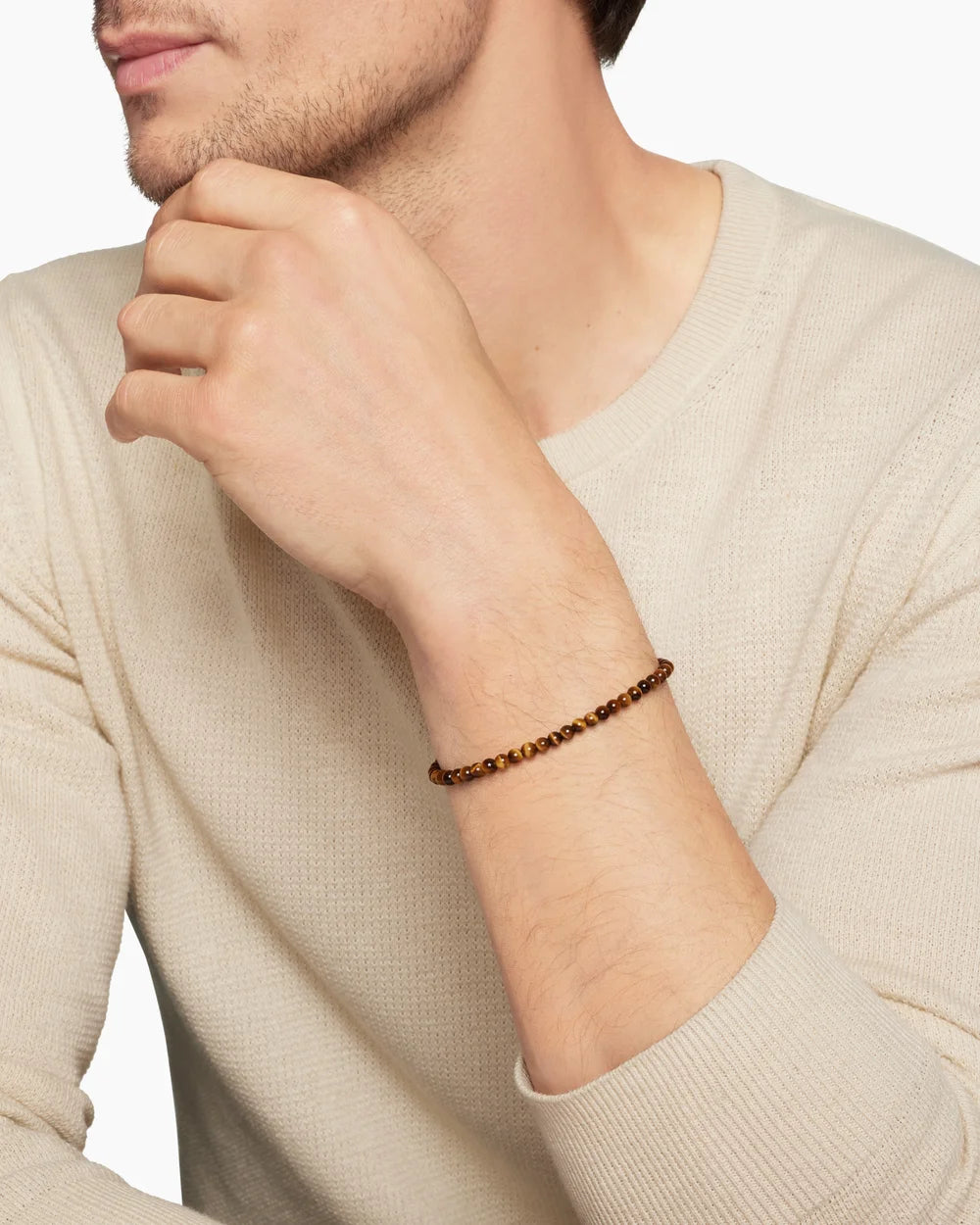 Spiritual Beads Bracelet in Tigers Eye with Sterling Silver, 4mm