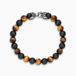 SPIRITUAL BEADS ALTERNATING BRACELET Sterling Silver with Tiger’s Eye and Black Onyx, 8mm