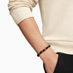 SPIRITUAL BEADS ALTERNATING BRACELET Sterling Silver with Tiger’s Eye and Black Onyx, 8mm