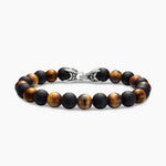 SPIRITUAL BEADS ALTERNATING BRACELET Sterling Silver with Tiger’s Eye and Black Onyx, 8mm