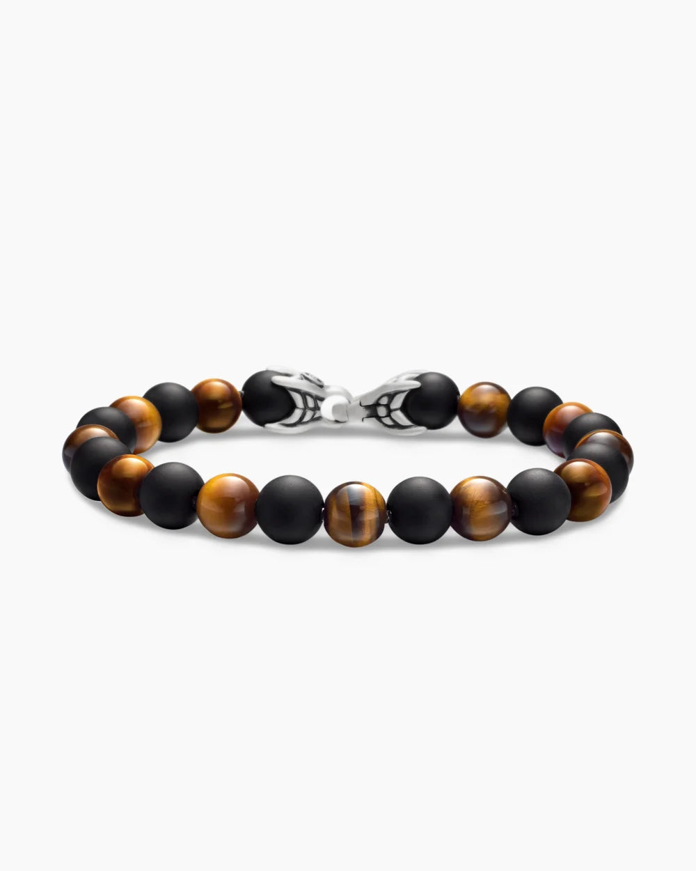 SPIRITUAL BEADS ALTERNATING BRACELET Sterling Silver with Tiger’s Eye and Black Onyx, 8mm