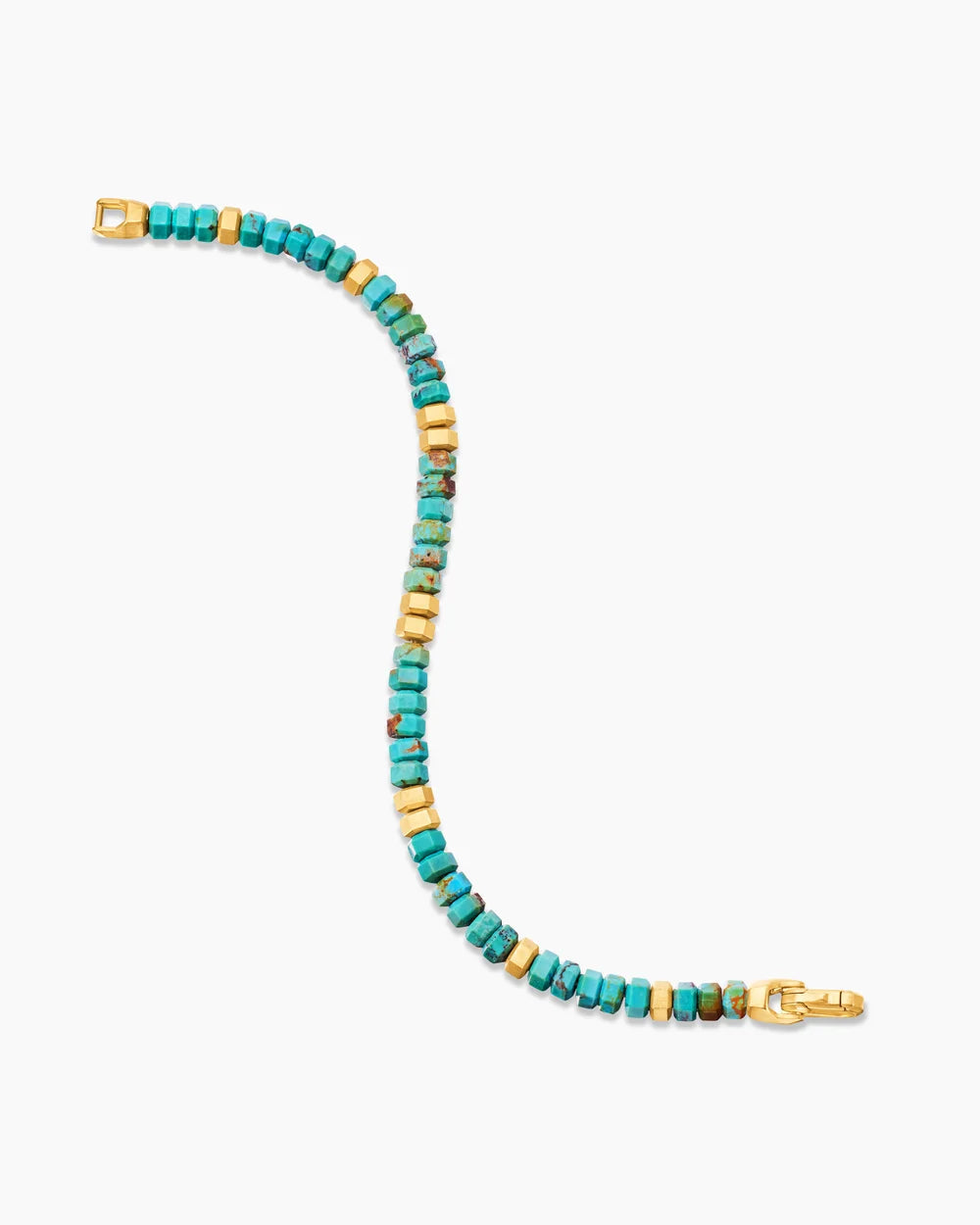 Hex Bead Bracelet Turquoise and 18K Yellow Gold, 6mm