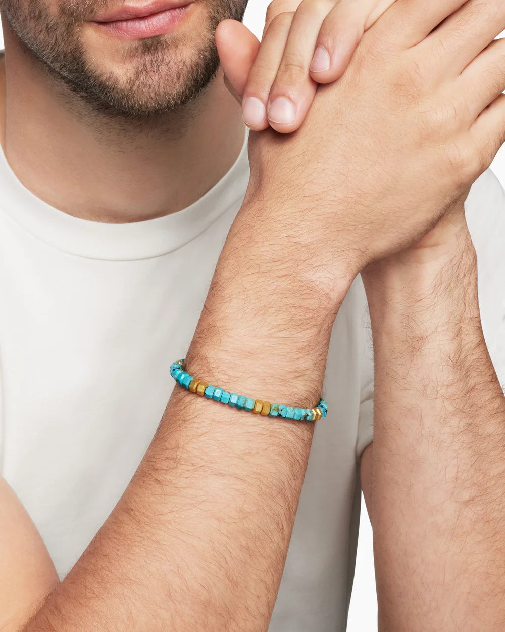 Hex Bead Bracelet Turquoise and 18K Yellow Gold, 6mm