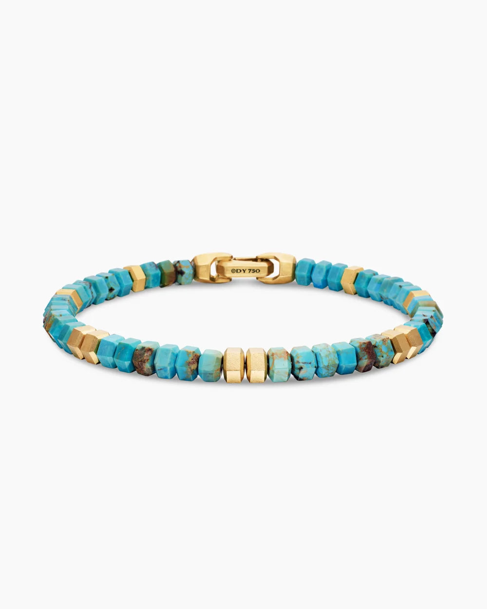 Hex Bead Bracelet Turquoise and 18K Yellow Gold, 6mm