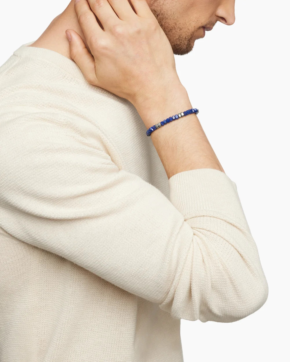 Hex Bead Bracelet Sterling Silver with Lapis, 6mm