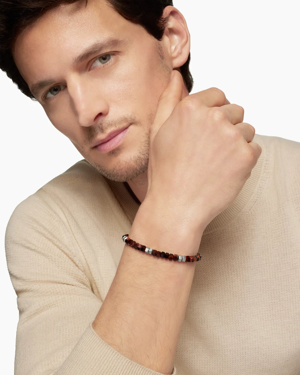 Hex Bead Bracelet Sterling Silver with Red Tiger’s Eye, 6mm