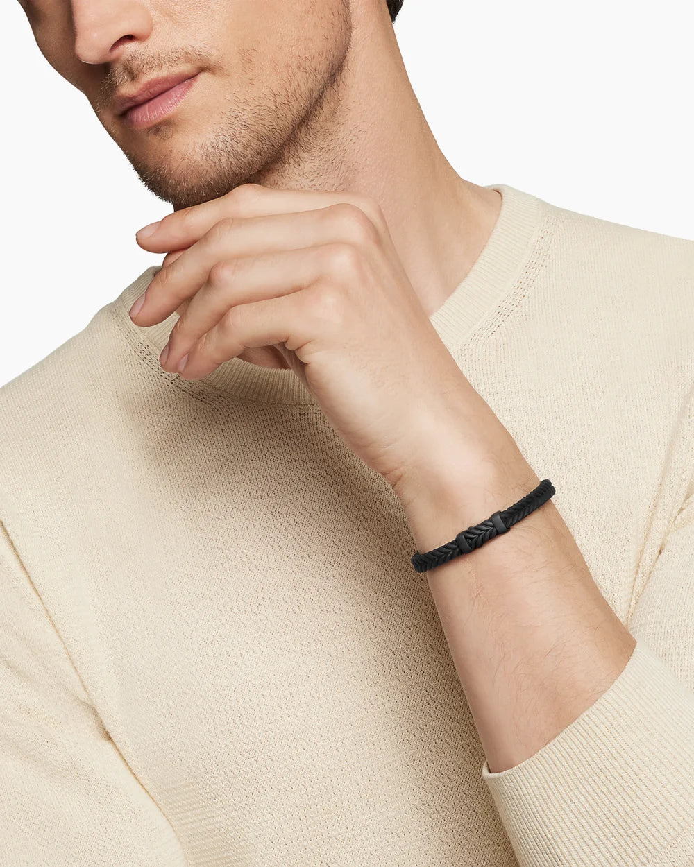 Chevron Bracelet in Black Rubber with Black Titanium, 9mm