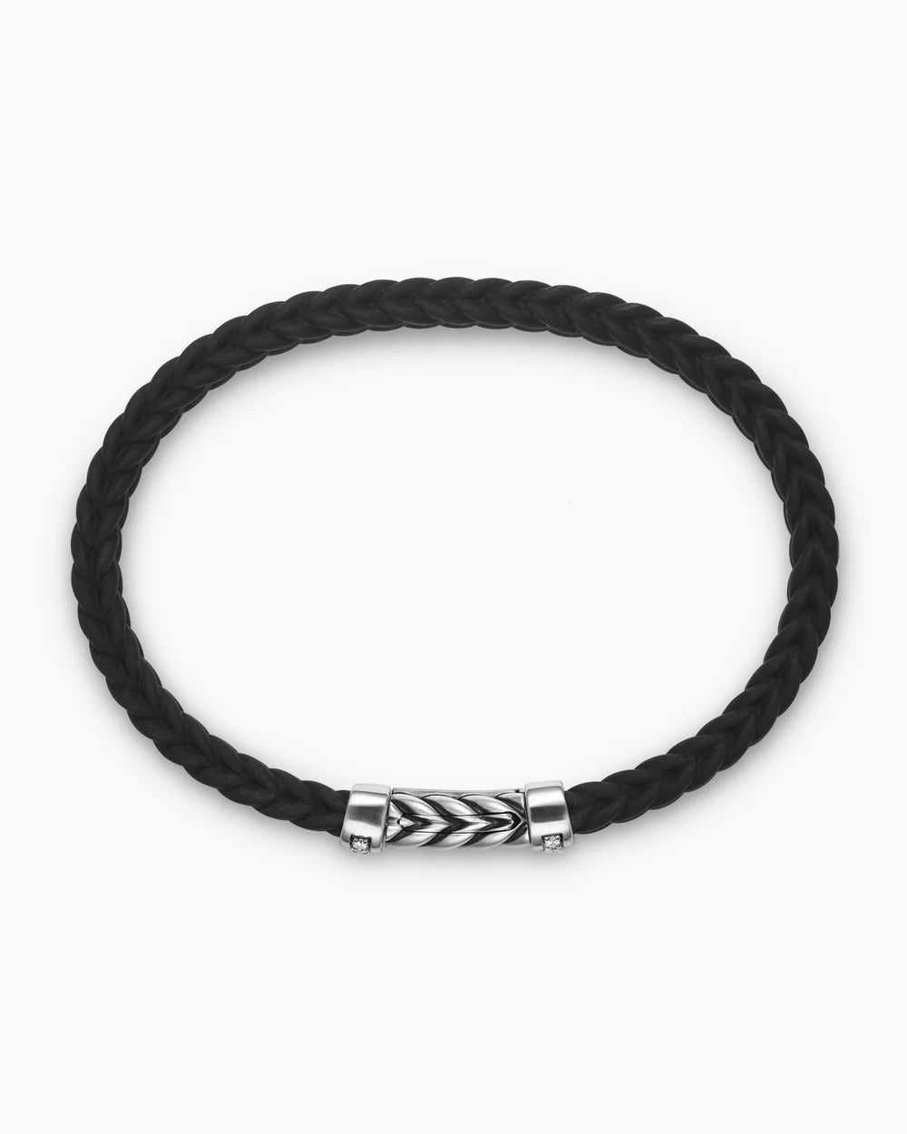 Chevron Bracelet Black Rubber with Diamonds and Sterling Silver, 6mm