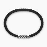 Chevron Bracelet Black Rubber with Diamonds and Sterling Silver, 6mm