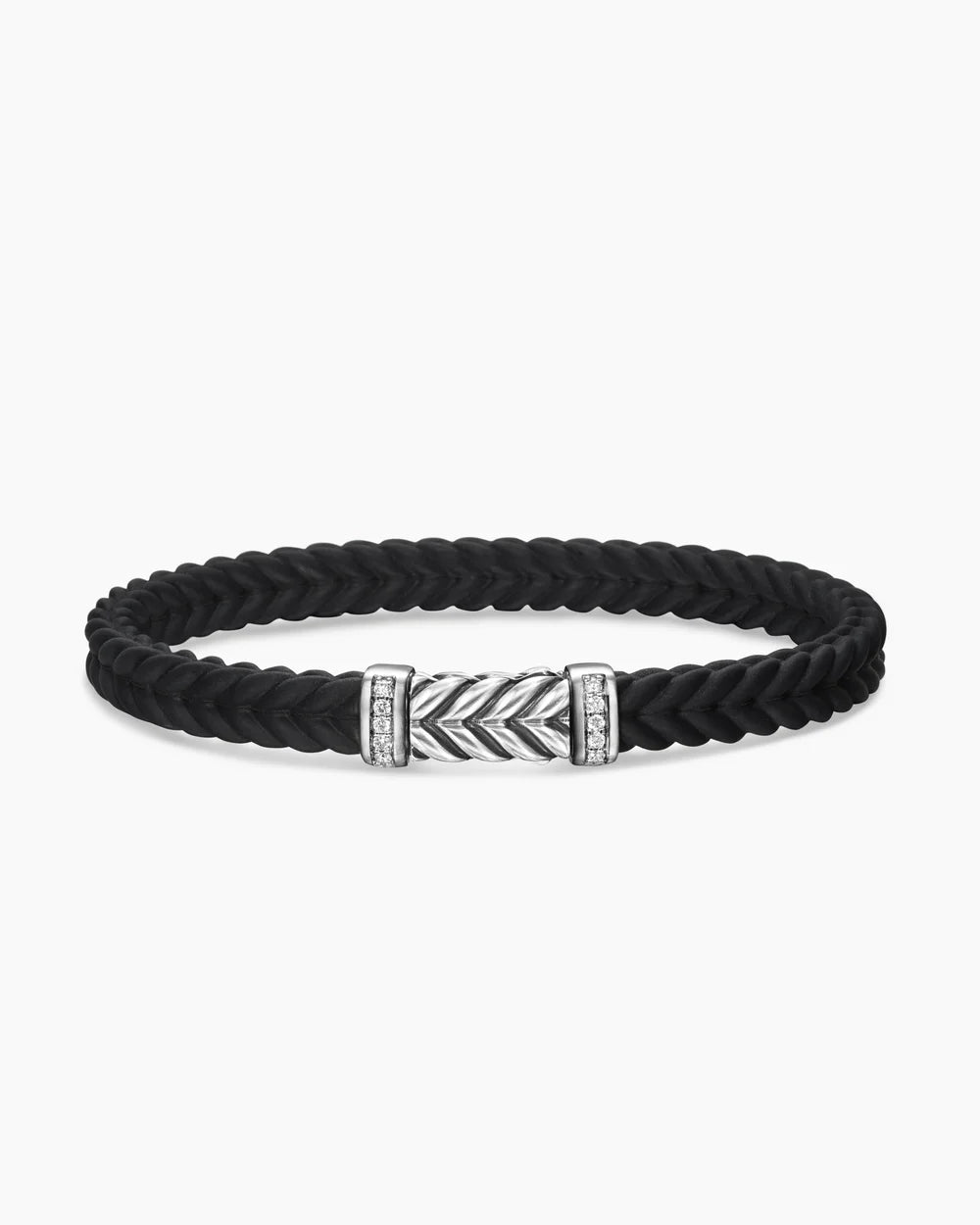 Chevron Bracelet Black Rubber with Diamonds and Sterling Silver, 6mm