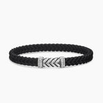 Chevron Bracelet Black Rubber with Diamonds and Sterling Silver, 6mm