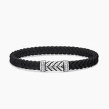 Chevron Bracelet Black Rubber with Diamonds and Sterling Silver, 6mm