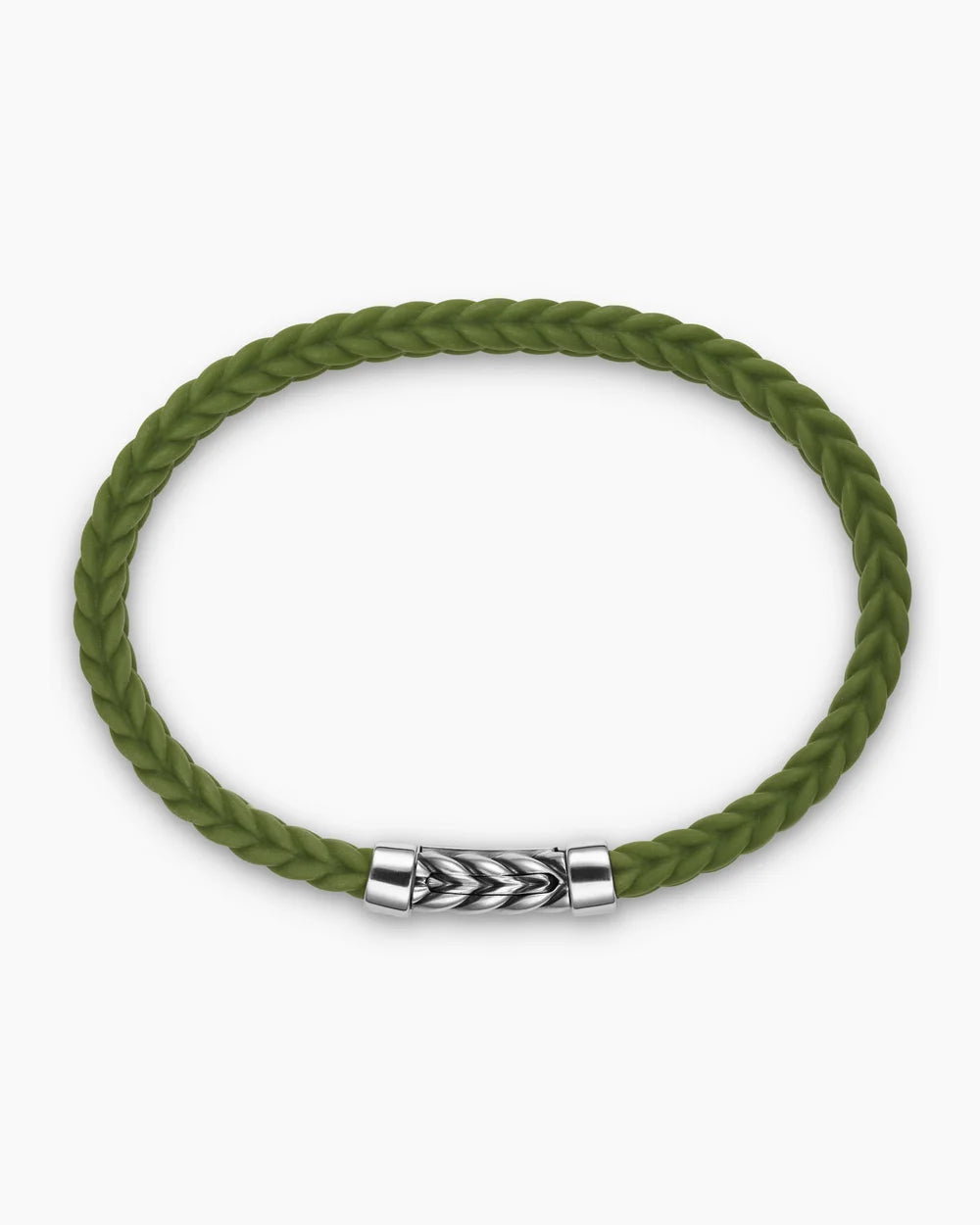 CHEVRON BRACELET Green Rubber with Sterling Silver, 6mm