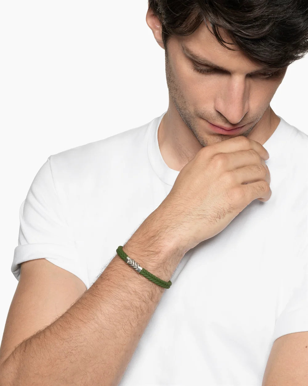 CHEVRON BRACELET Green Rubber with Sterling Silver, 6mm