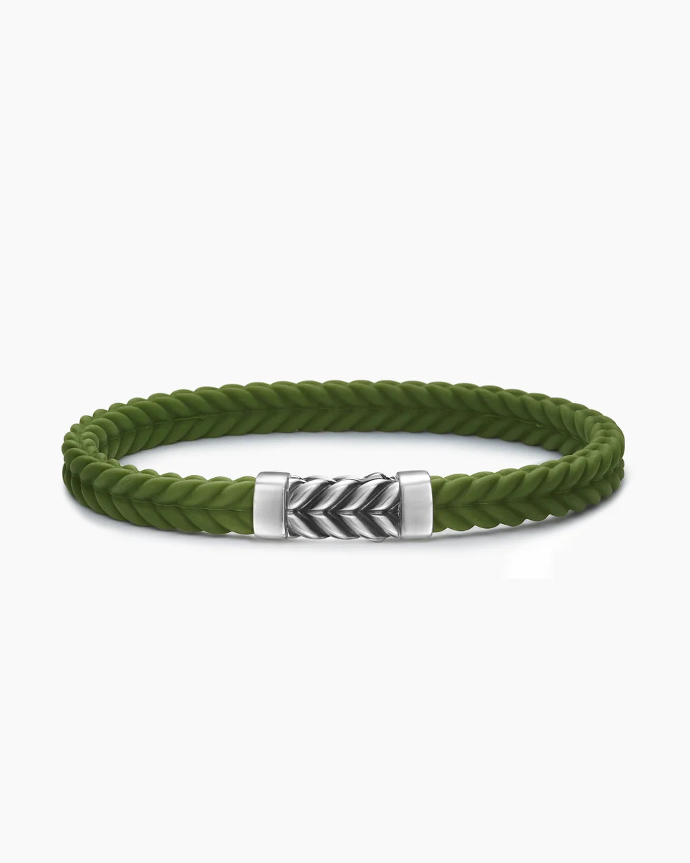 CHEVRON BRACELET Green Rubber with Sterling Silver, 6mm