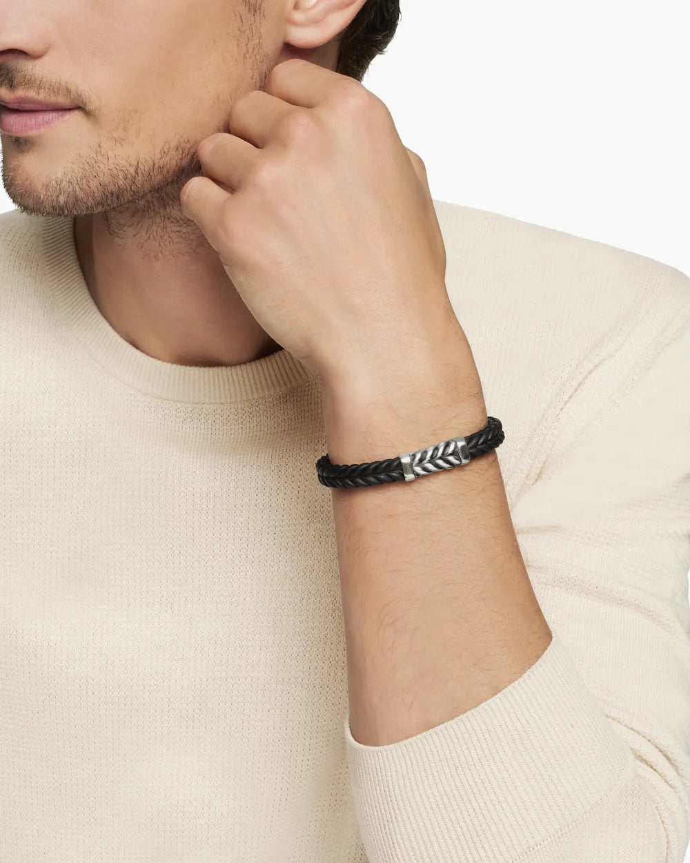 Chevron Bracelet in Black Rubber with Sterling Silver, 9mm