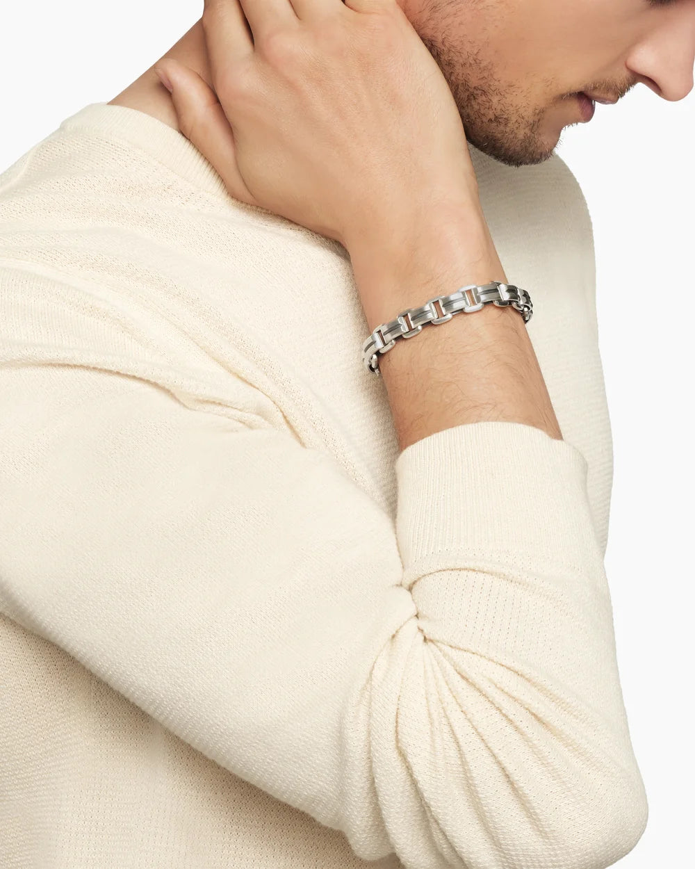 Deco Beveled Link Bracelet in Sterling Silver, 7.5mm