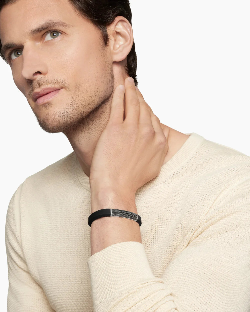 Streamline® ID Bracelet  in Black Rubber with Black Diamonds and Sterling Silver, 10mm