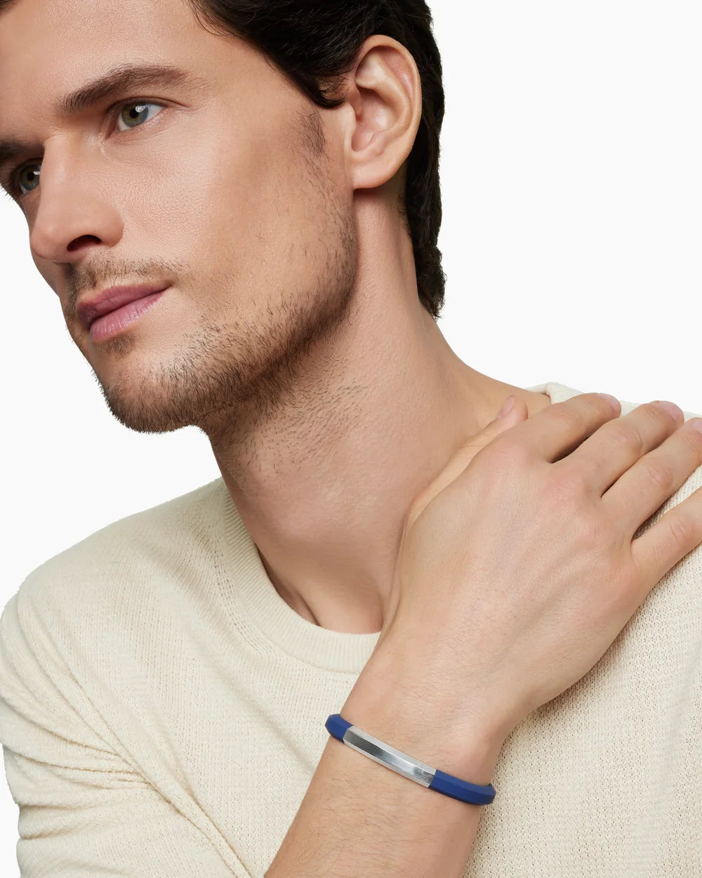 Streamline® ID Bracelet in Blue Rubber with Sterling Silver, 8mm