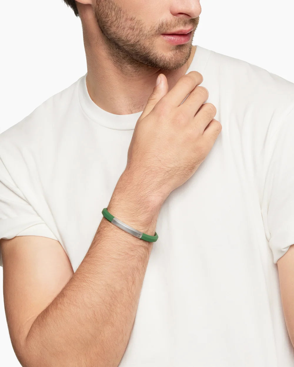 Streamline® ID Bracelet Green Rubber with Sterling Silver, 8mm