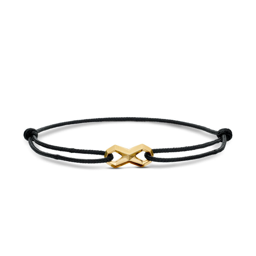 Infinity Link Cord Bracelet in Black Nylon with 18K Yellow Gold, 9mm