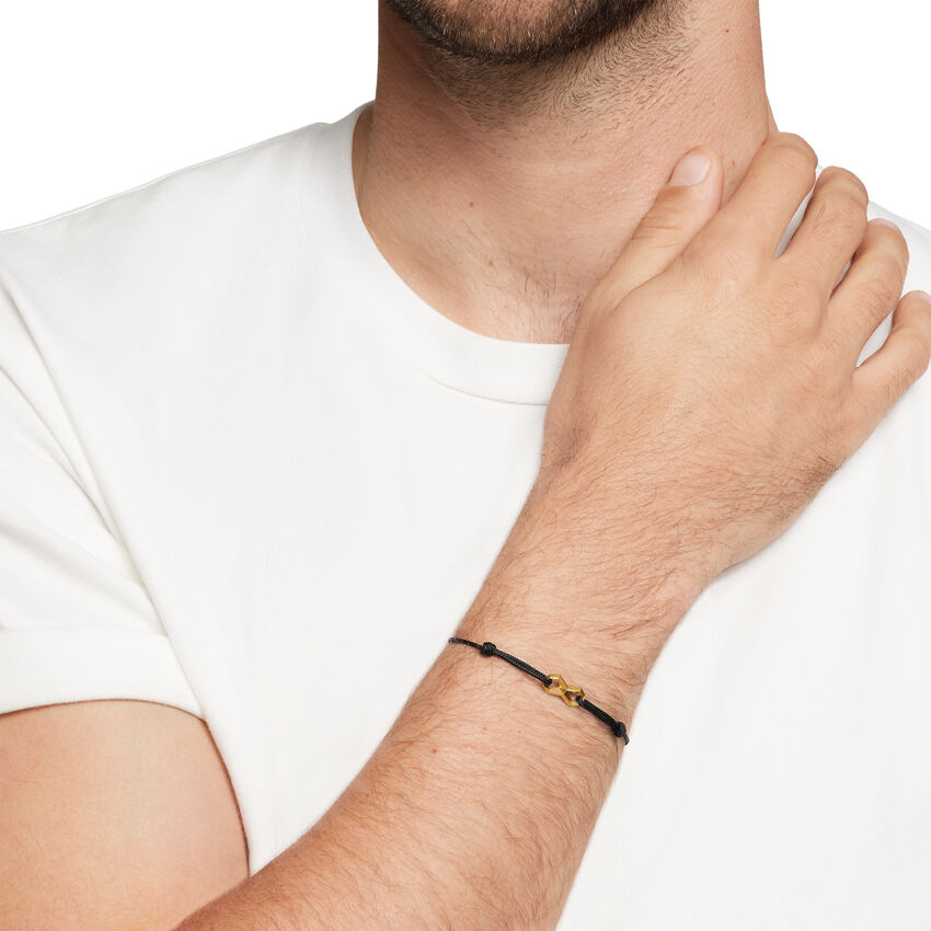 Infinity Link Cord Bracelet in Black Nylon with 18K Yellow Gold, 9mm