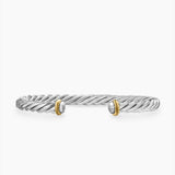 Cable Cuff Bracelet in Sterling Silver with 14K Yellow Gold, 6mm