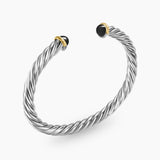 Cable Cuff Bracelet in Sterling Silver with 14K Yellow Gold and Black Onyx, 6mm
