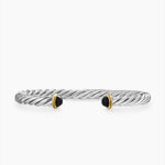 Cable Cuff Bracelet in Sterling Silver with 14K Yellow Gold and Black Onyx, 6mm