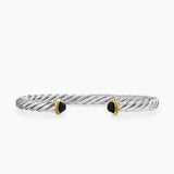 Cable Cuff Bracelet in Sterling Silver with 14K Yellow Gold and Black Onyx, 6mm