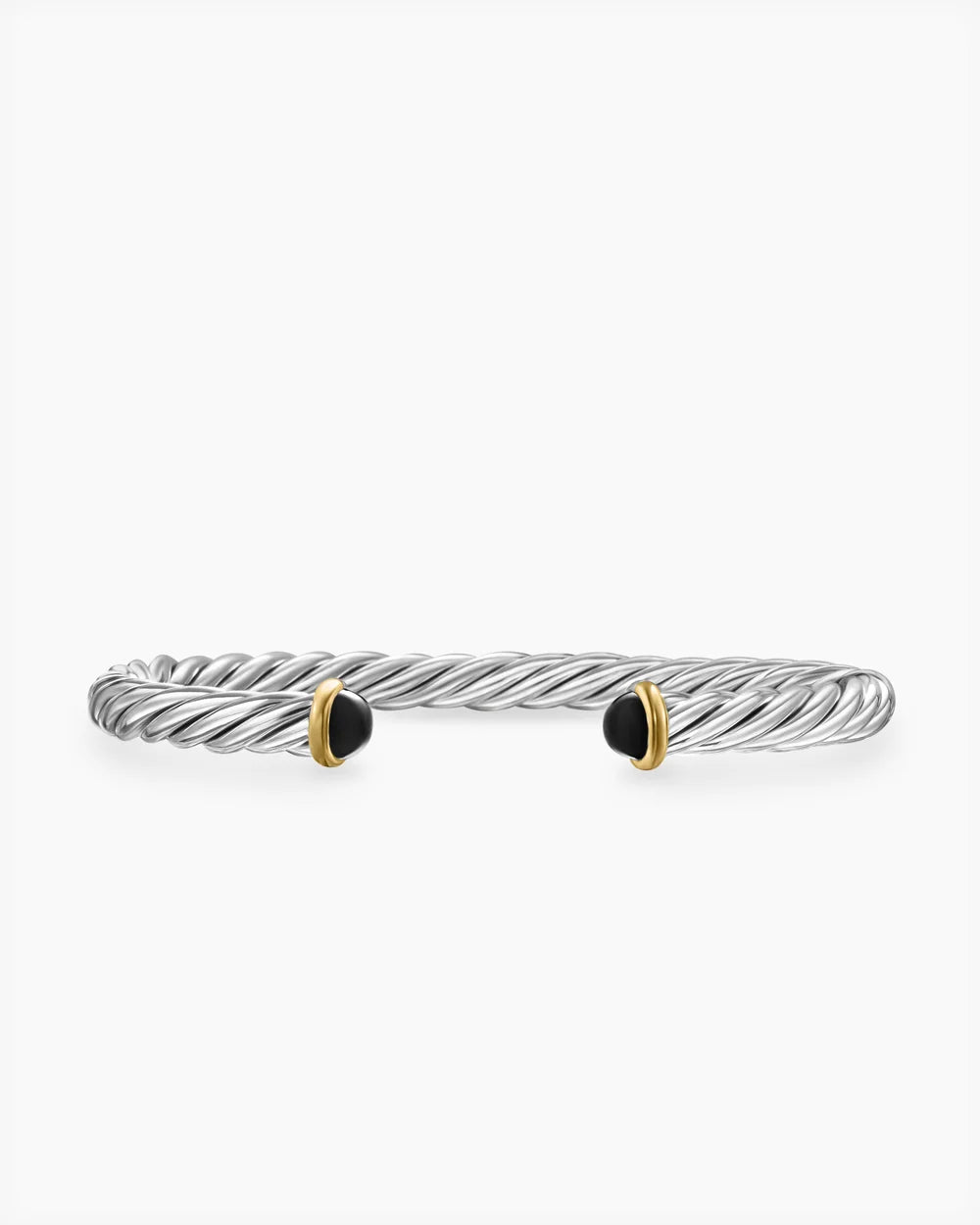 Cable Cuff Bracelet in Sterling Silver with 14K Yellow Gold and Black Onyx, 6mm