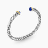 Cable Cuff Bracelet in Sterling Silver with 14K Yellow Gold and Lapis, 6mm