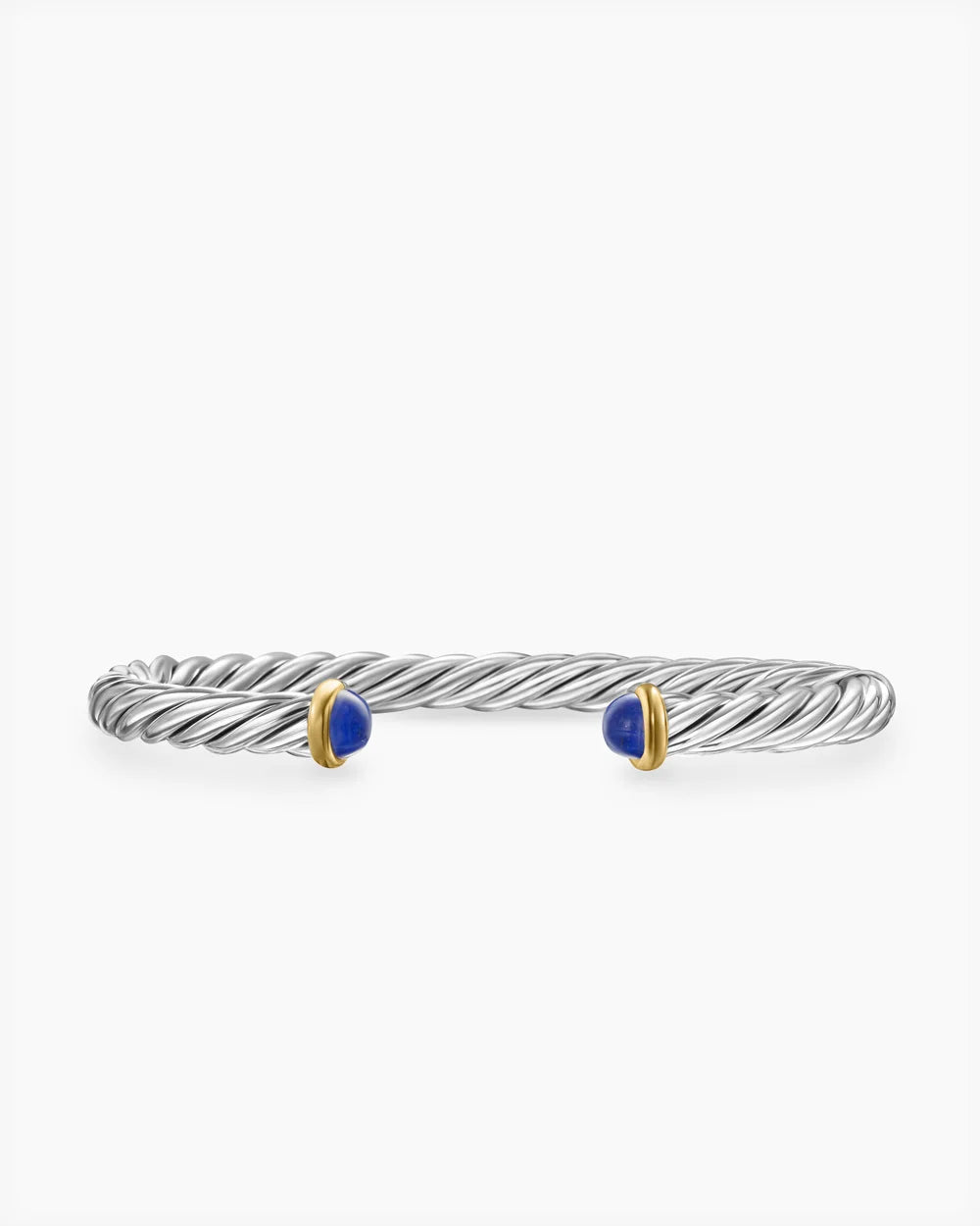Cable Cuff Bracelet in Sterling Silver with 14K Yellow Gold and Lapis, 6mm