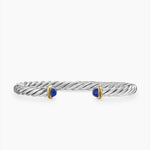 Cable Cuff Bracelet in Sterling Silver with 14K Yellow Gold and Lapis, 6mm