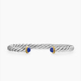 Cable Cuff Bracelet in Sterling Silver with 14K Yellow Gold and Lapis, 6mm