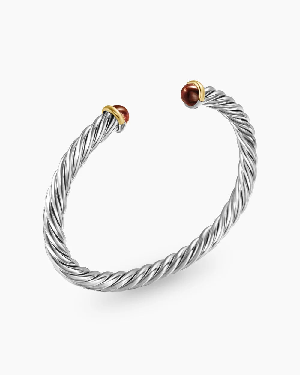Cable Cuff Bracelet in Sterling Silver with 14K Yellow Gold and Red Tiger's Eye, 6mm