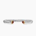 Cable Cuff Bracelet in Sterling Silver with 14K Yellow Gold and Red Tiger's Eye, 6mm