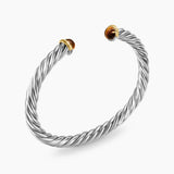 Cable Cuff Bracelet in Sterling Silver with 14K Yellow Gold and Tiger's Eye, 6mm
