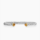 Cable Cuff Bracelet in Sterling Silver with 14K Yellow Gold and Tiger's Eye, 6mm